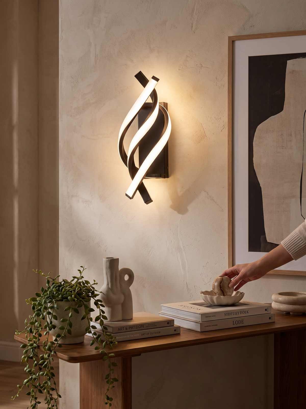 Curved Spiral LED Wall Lamp in a lifestyle setting: Art for Your Wall