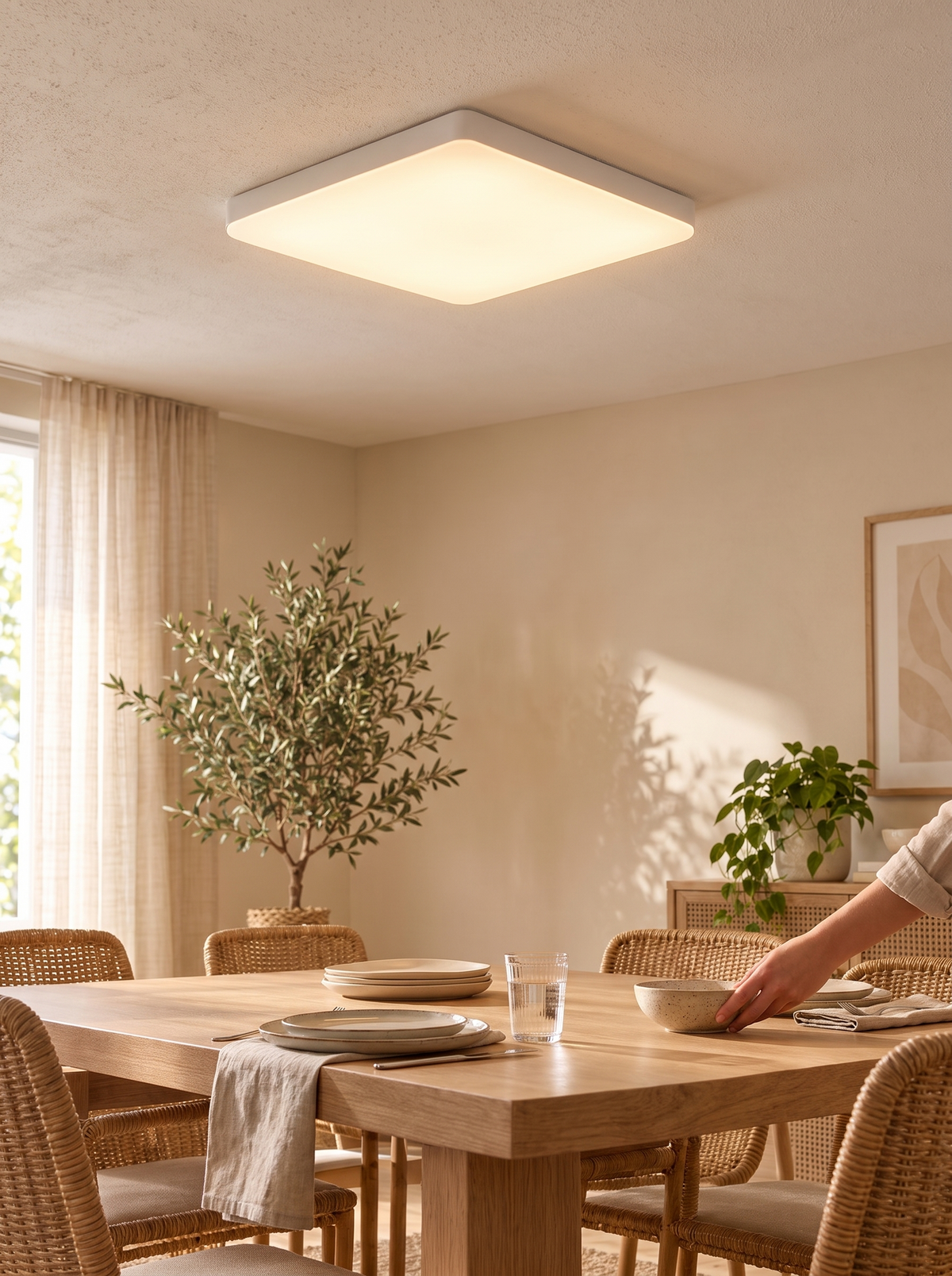 Square Ultra-Thin LED Ceiling Light in a lifestyle setting: Made for Lower Ceilings