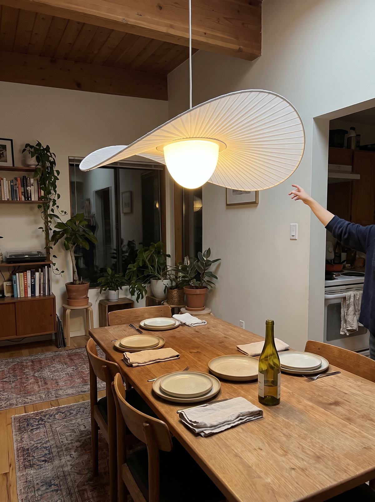 Nordic Pleated Fabric Pendant Light in a lifestyle setting: Softness Overhead