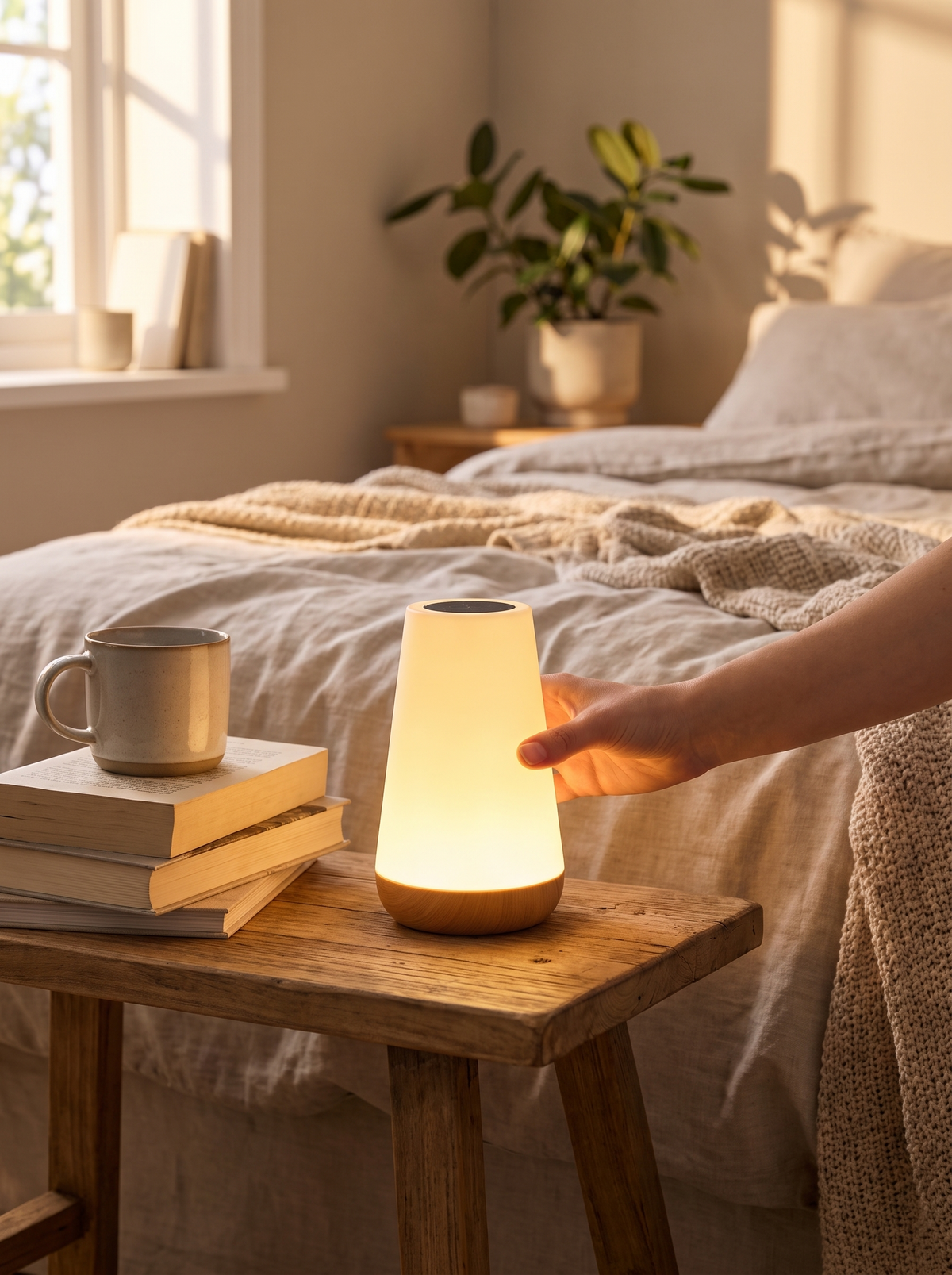 13-Color Rechargeable LED Night Light in a lifestyle setting: Rechargeable and Portable