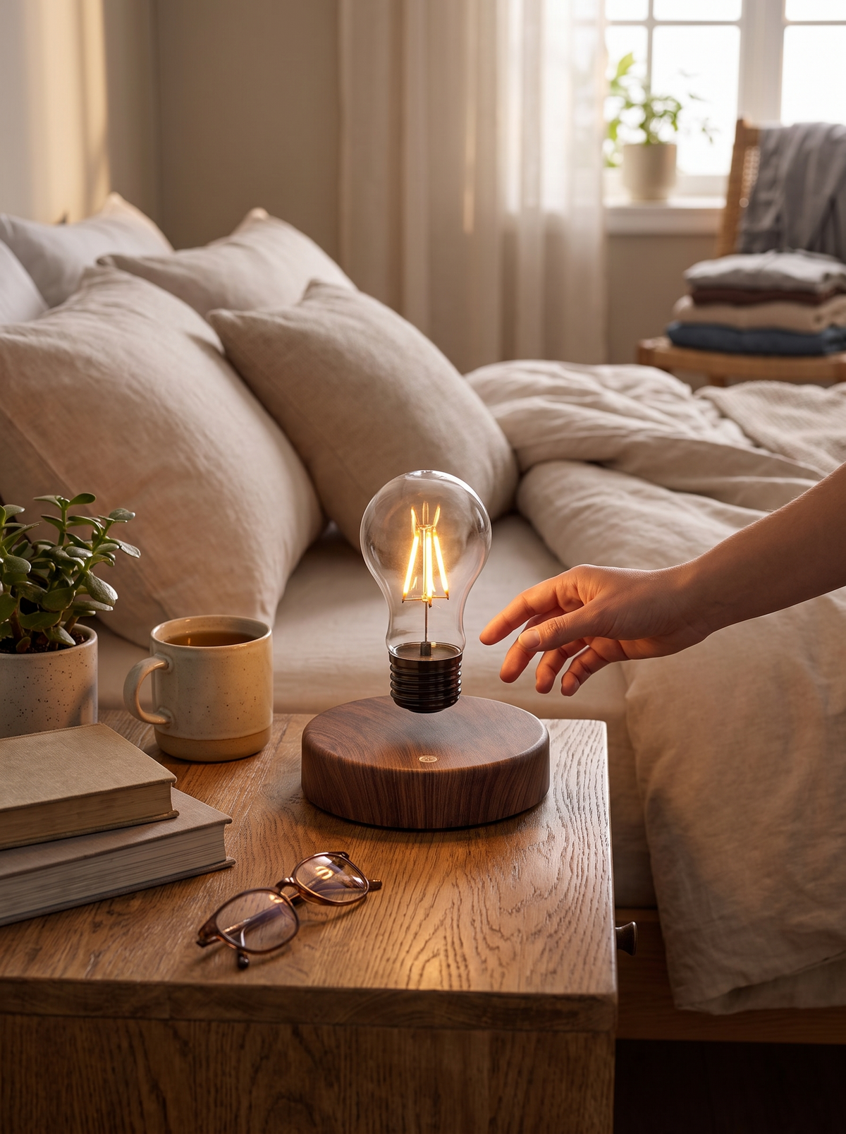 Magnetic Levitation Floating Bulb Lamp in a lifestyle setting: The Ultimate Conversation Starter