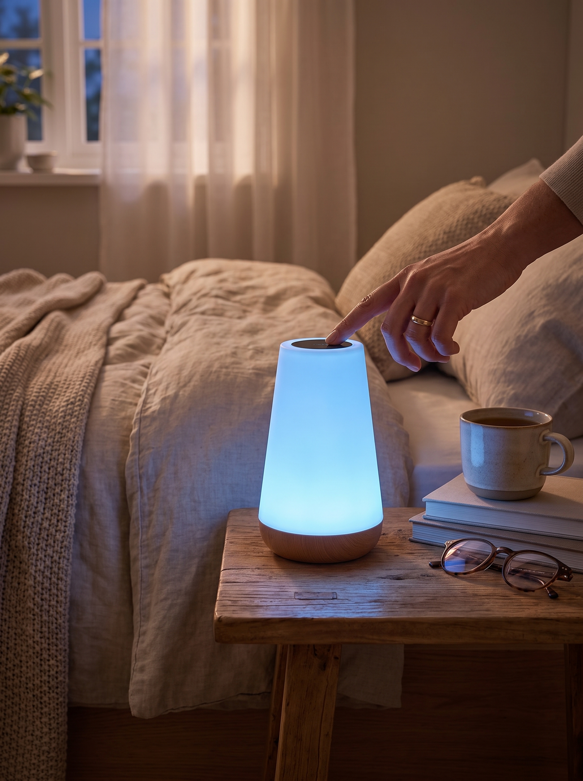 13-Color Rechargeable LED Night Light in a lifestyle setting: Set the Mood in Seconds