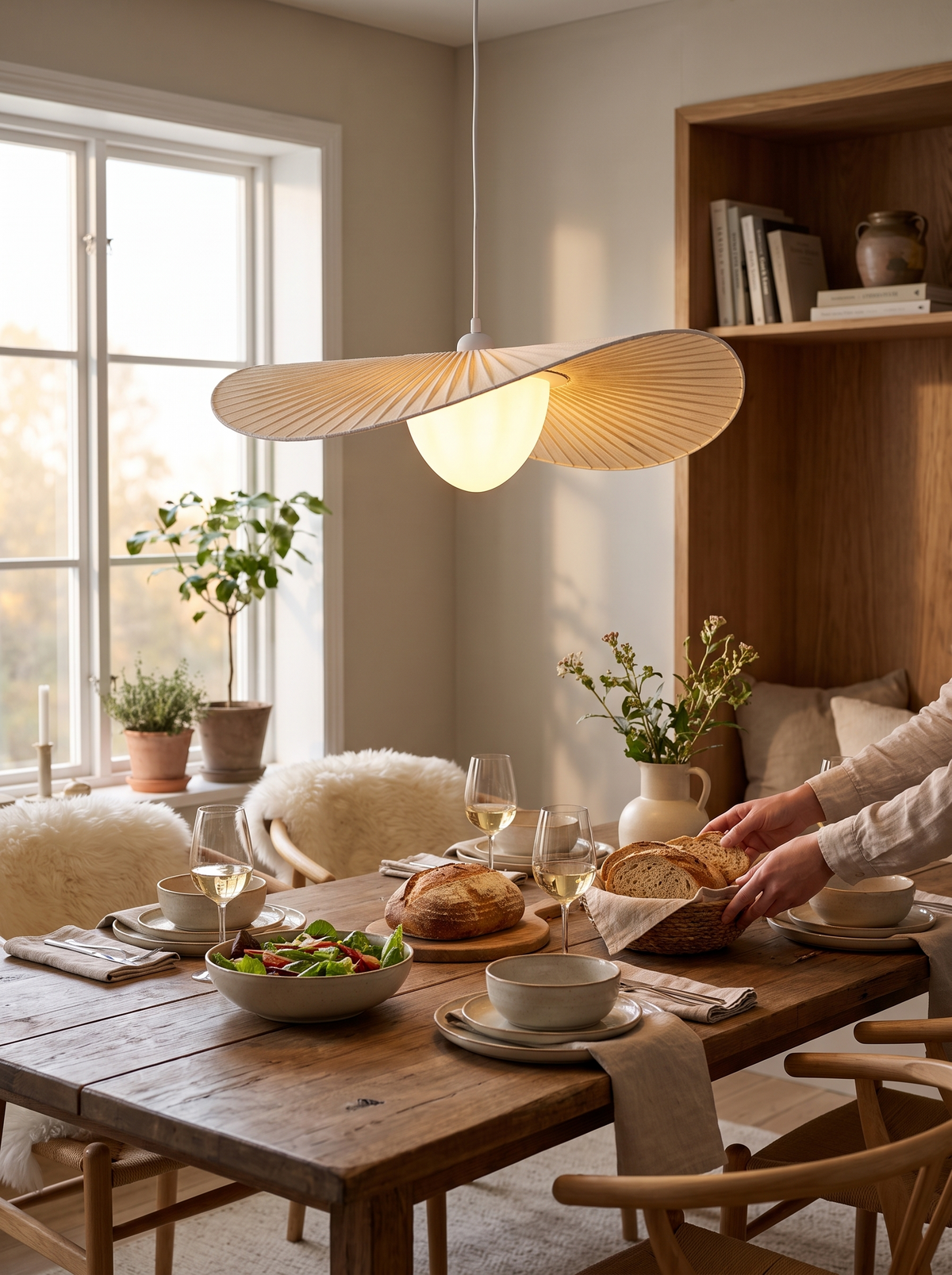 Nordic Pleated Fabric Pendant Light in a lifestyle setting: Nordic Warmth