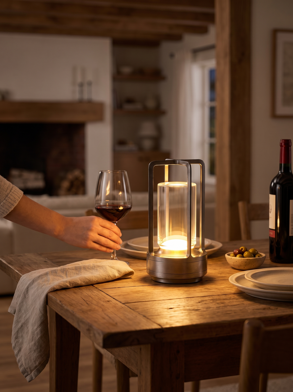 Cordless Rechargeable Acrylic Table Lamp in a lifestyle setting: Restaurant Style at Home