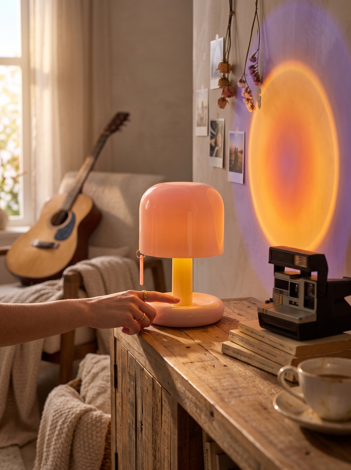 Sunset Projection Touch Lamp in a lifestyle setting: Perfect for Photos and Unwinding