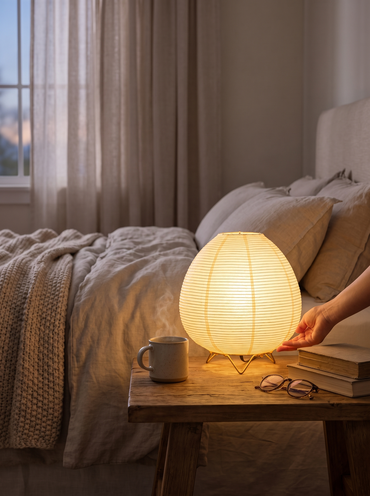 Japanese Rice Paper Lantern Table Lamp in a lifestyle setting: A Glowing Orb of Calm