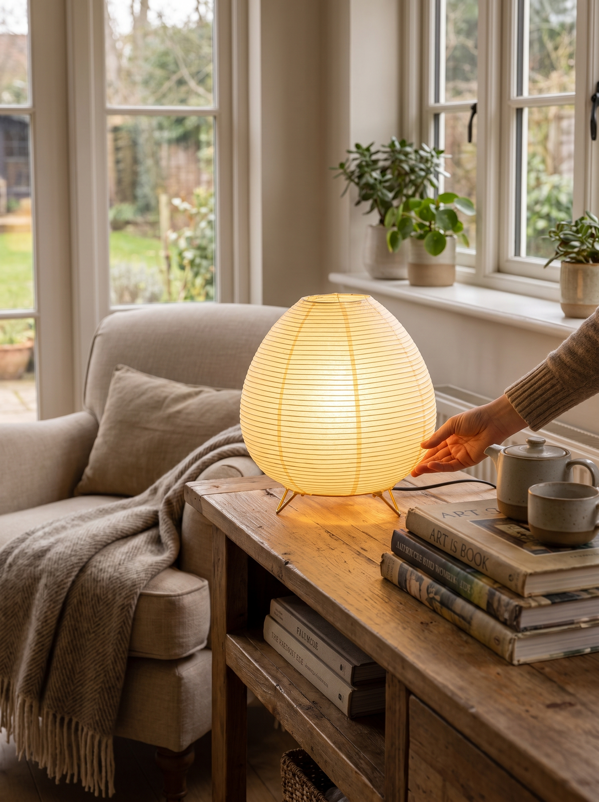 Japanese Rice Paper Lantern Table Lamp in a lifestyle setting: Tradition Meets Today