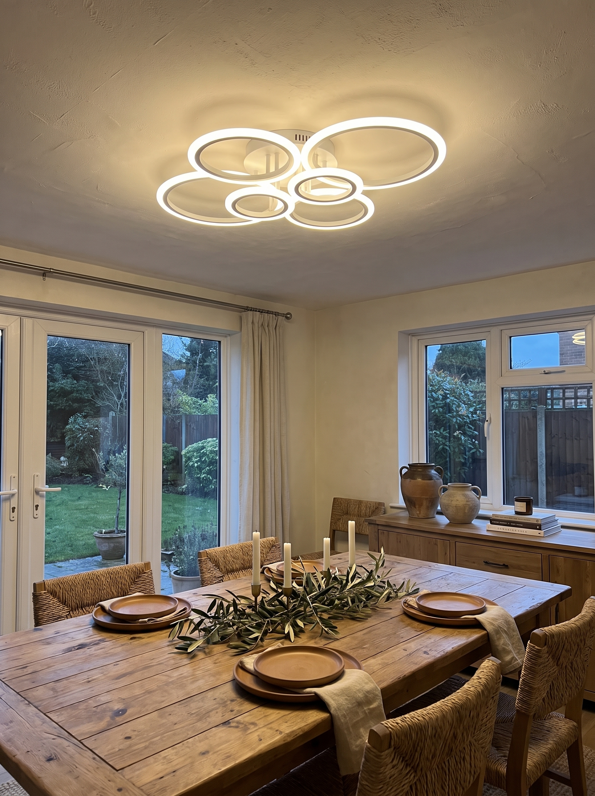 Modern LED Ring Ceiling Chandelier in a lifestyle setting: Made for Real Ceilings