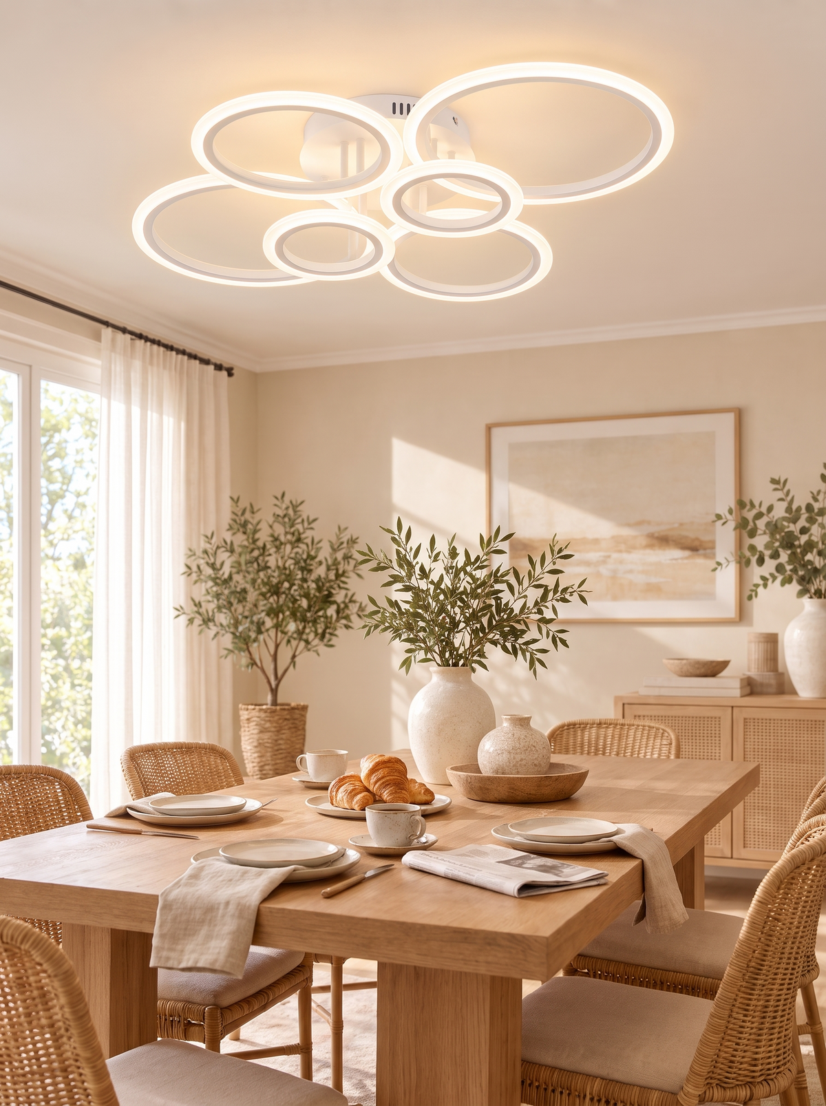 Modern LED Ring Ceiling Chandelier in a lifestyle setting: Even Light, Every Corner