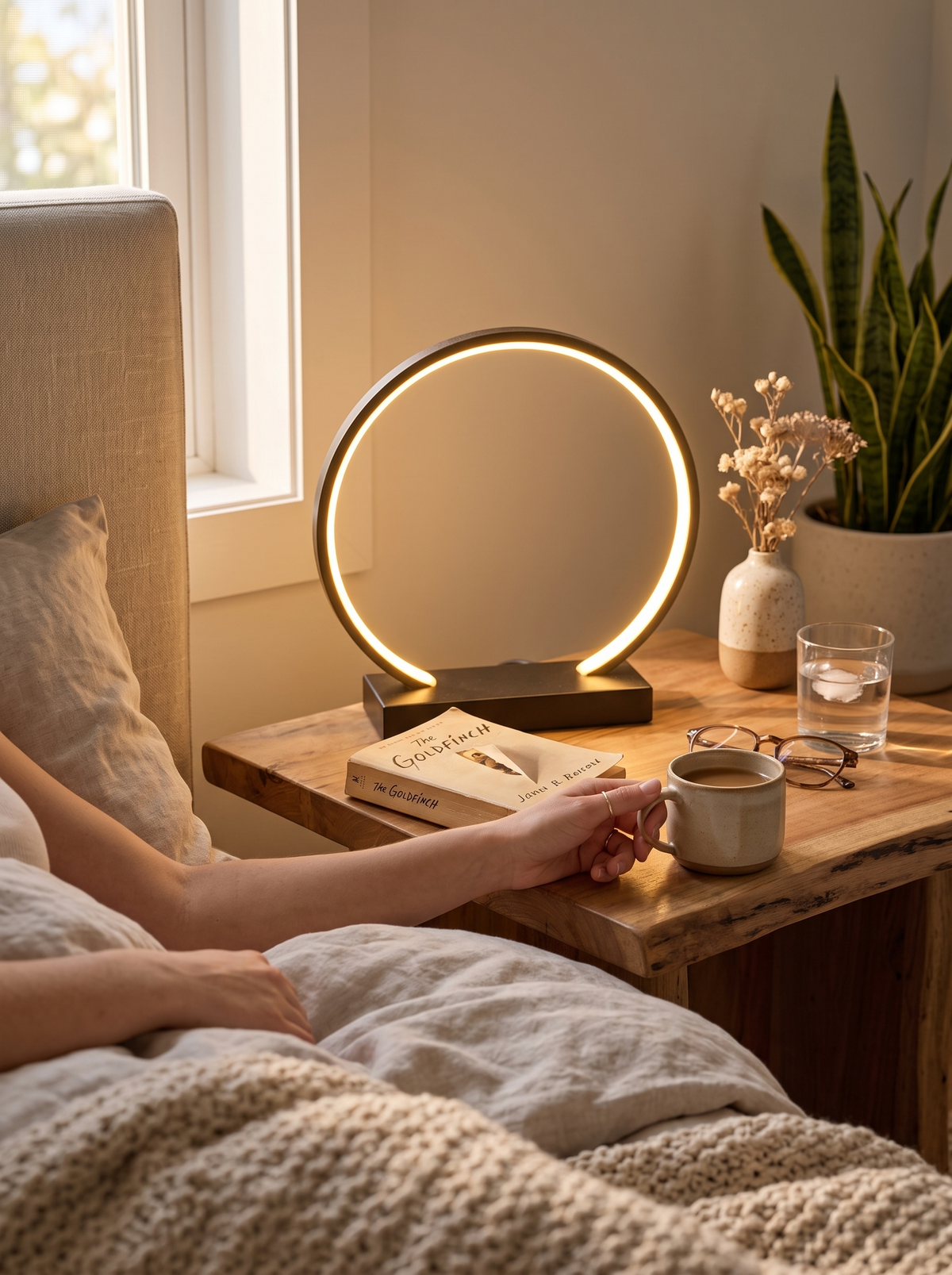 LED Ring Ambient Night Light in a lifestyle setting: A Circle of Light