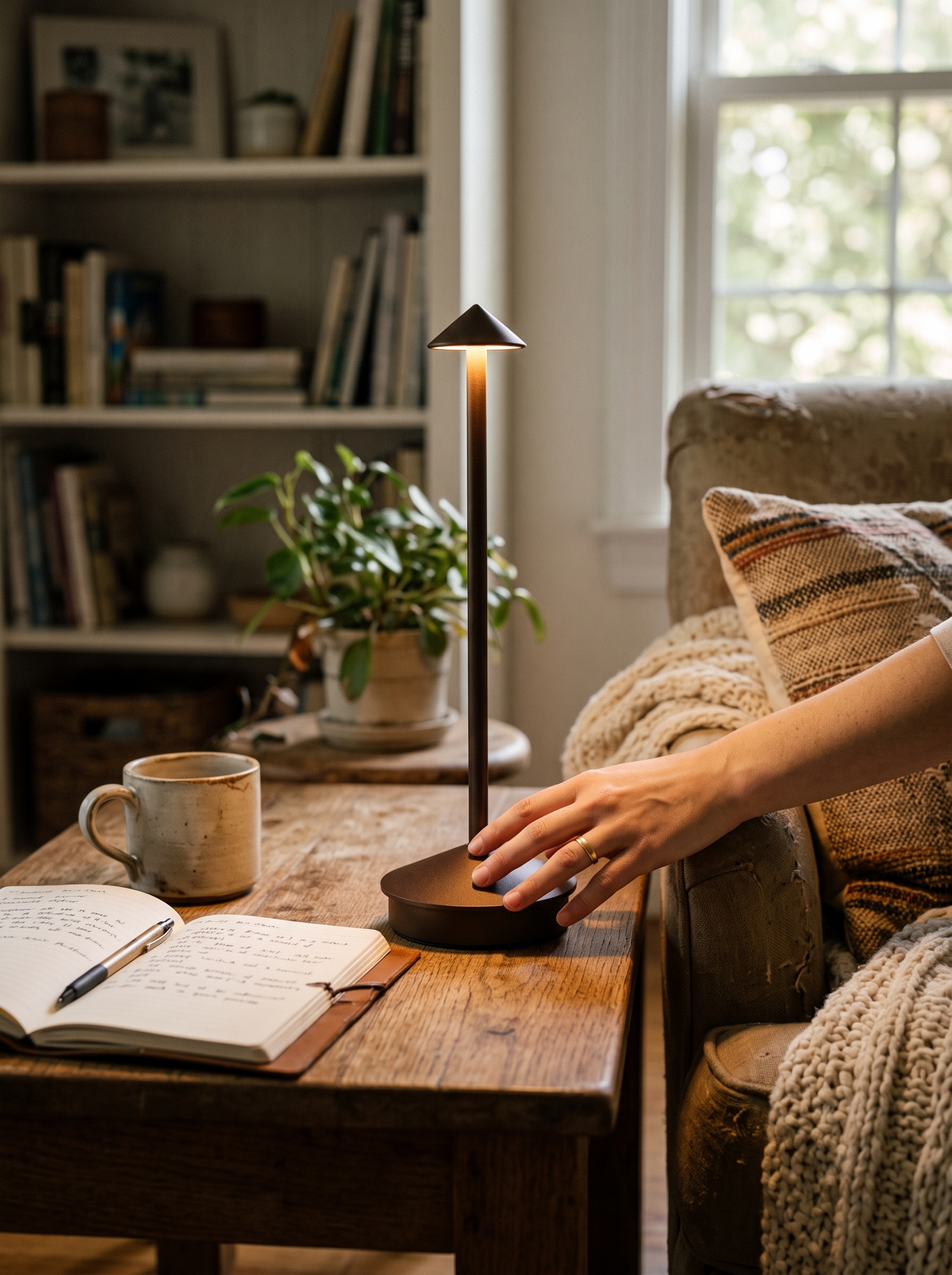 Cordless Aluminum LED Table Lamp in a lifestyle setting: Light in Every Direction
