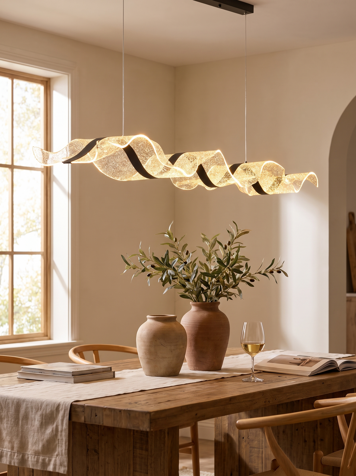 Modern Linear LED Pendant Light in a lifestyle setting: A Clean Line of Light