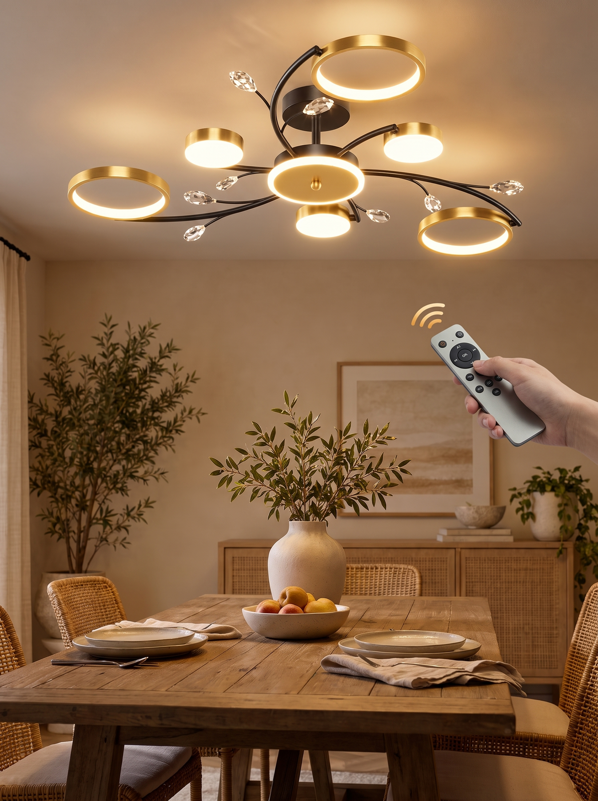 Round LED Chandelier with Remote in a lifestyle setting: Modern Elegance in the Round