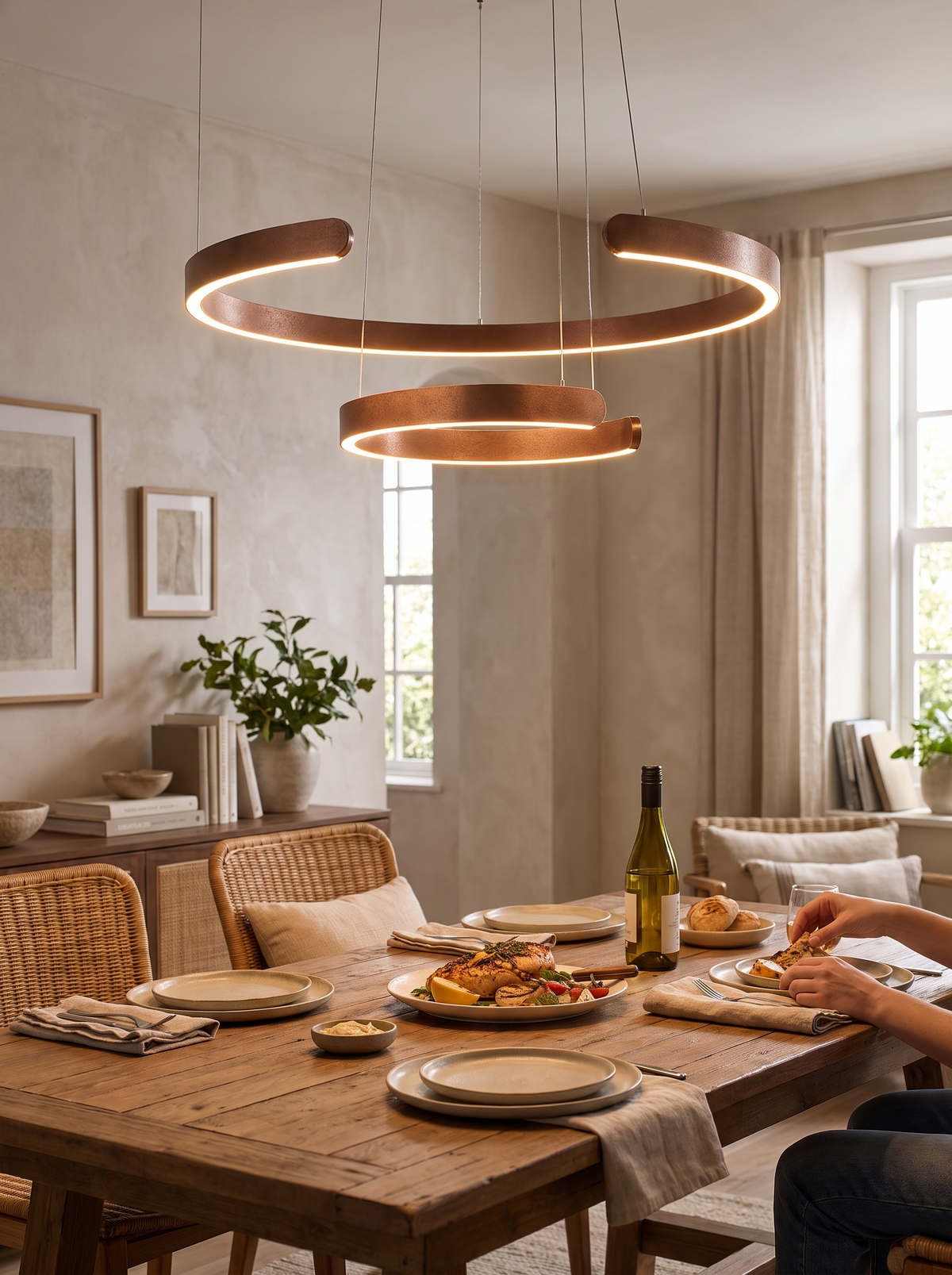 Modern C Ring LED Chandelier in a lifestyle setting: Draw the Eye Up