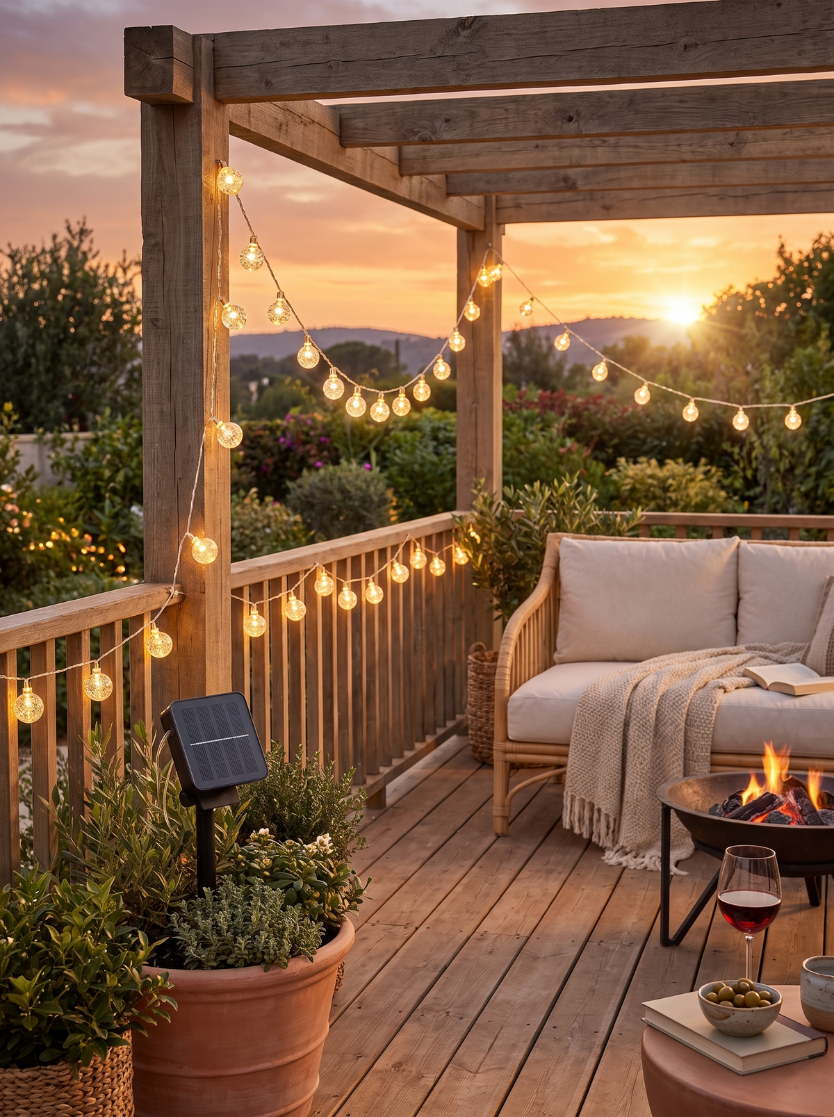 Solar Crystal Globe String Lights in a lifestyle setting: An Evening Retreat