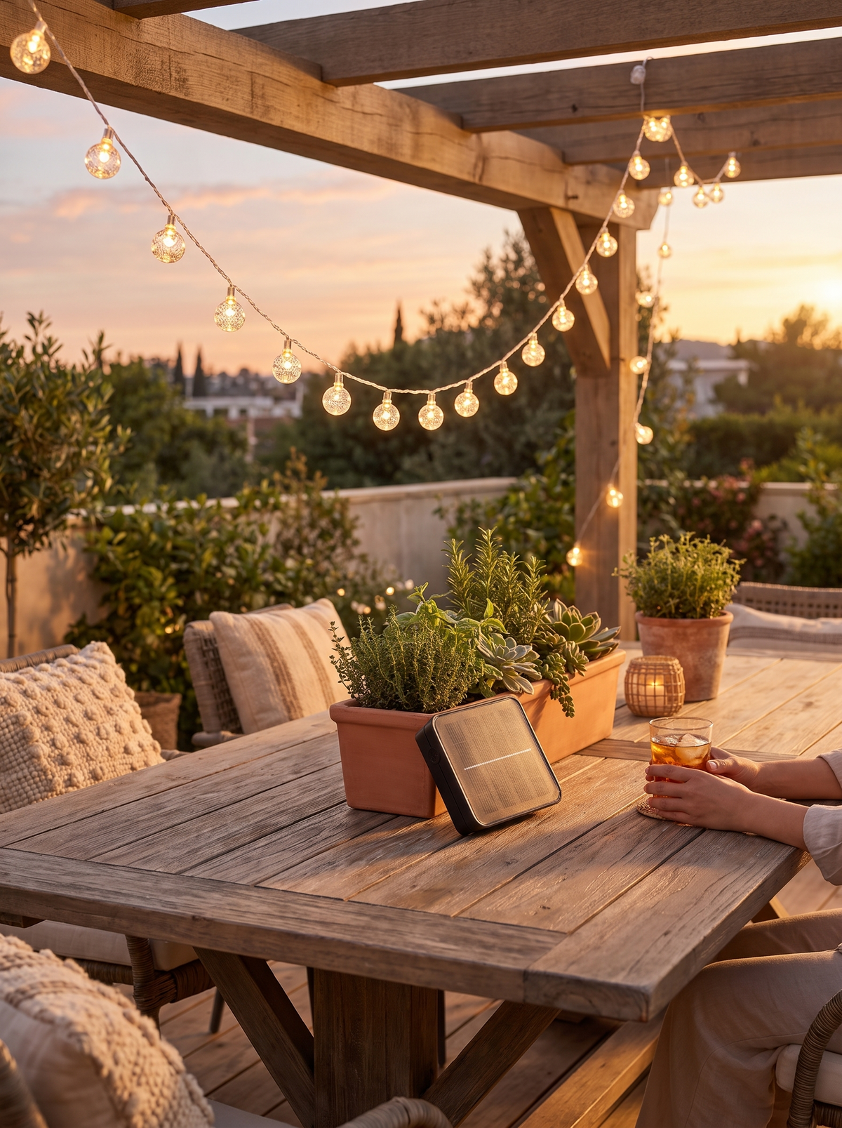 Solar Crystal Globe String Lights in a lifestyle setting: Sunshine Powered