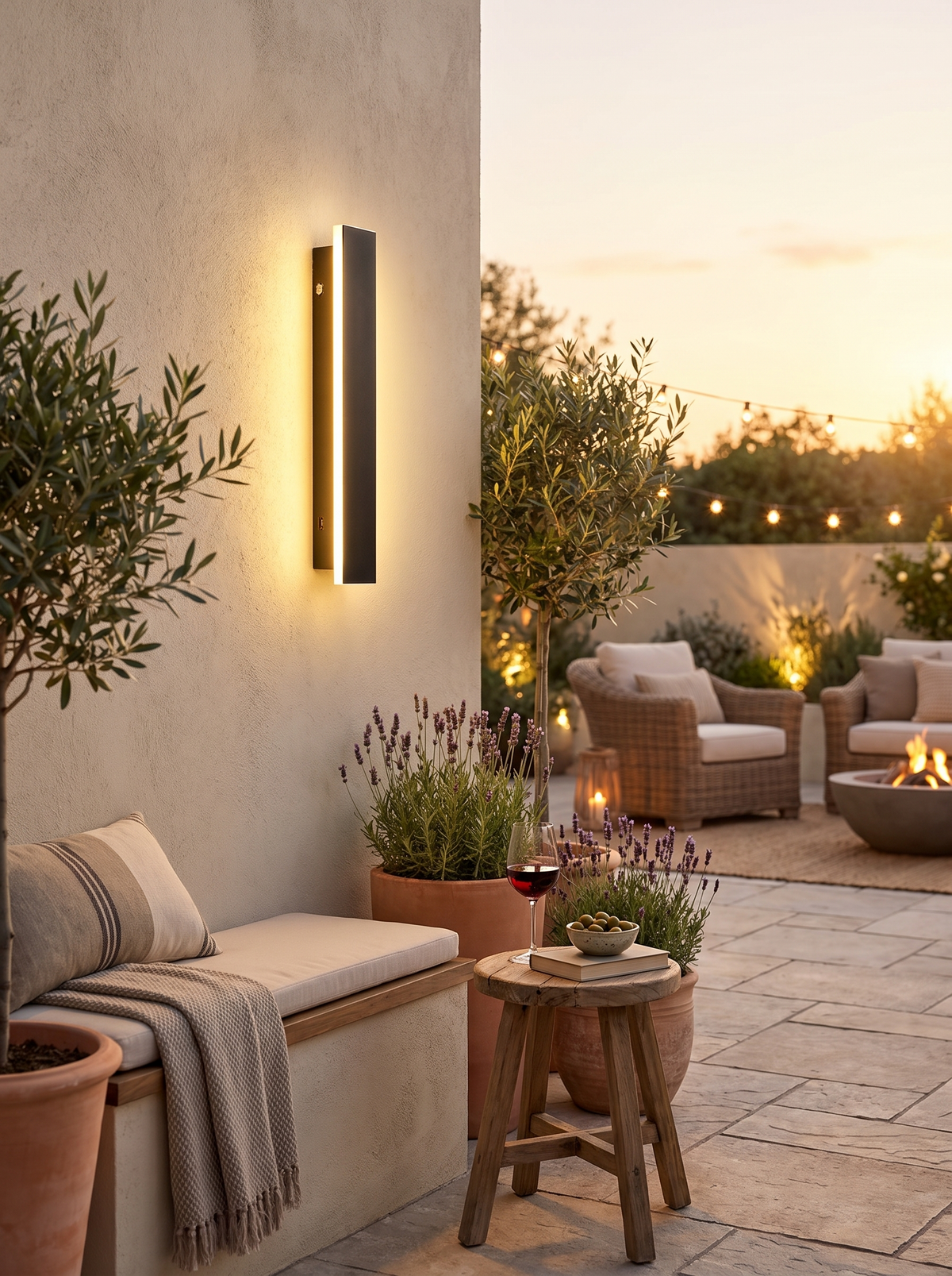 Modern Linear LED Outdoor Wall Light in a lifestyle setting: Contemporary Curb Appeal