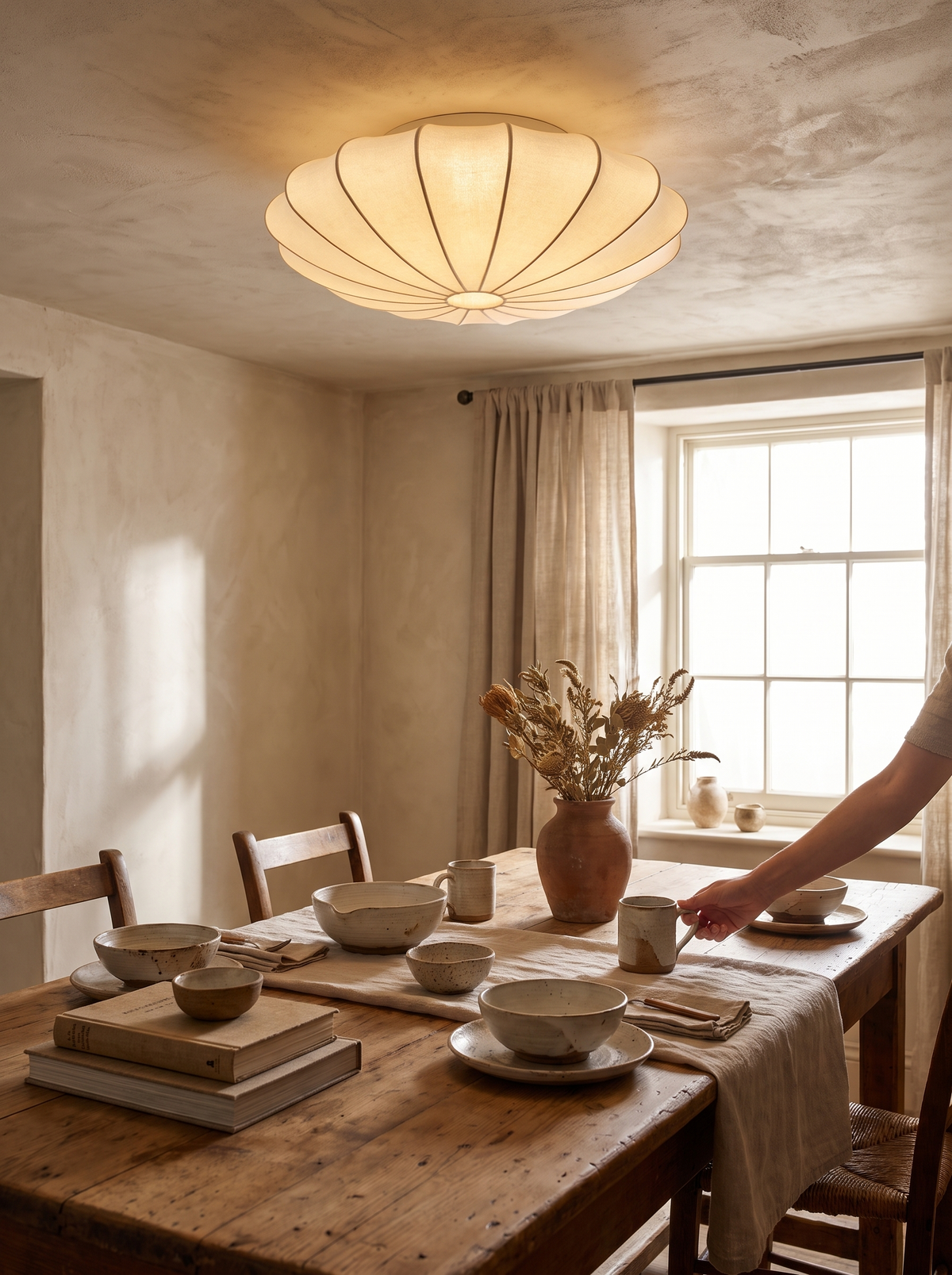 Wabi Sabi Silk Ceiling Light in a lifestyle setting: A Calm Centerpiece
