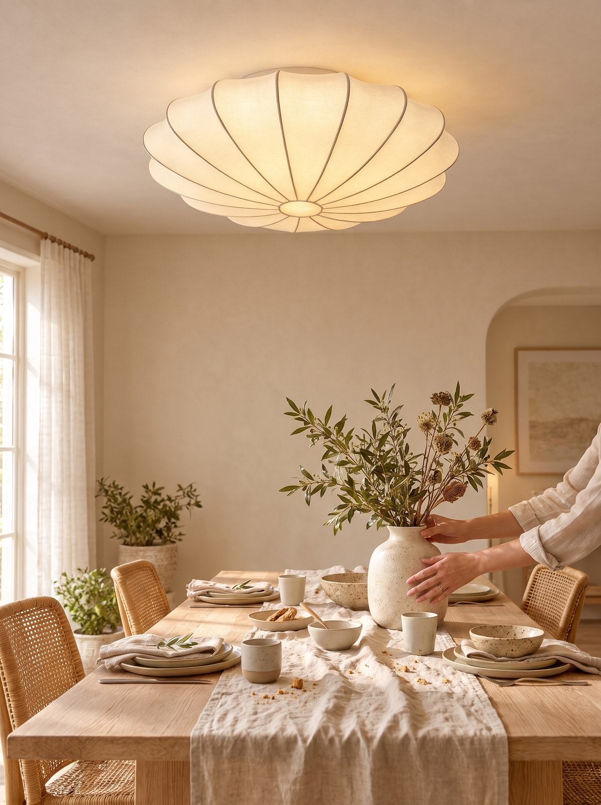 Wabi Sabi Silk Ceiling Light in a lifestyle setting: A Cloud Like Glow