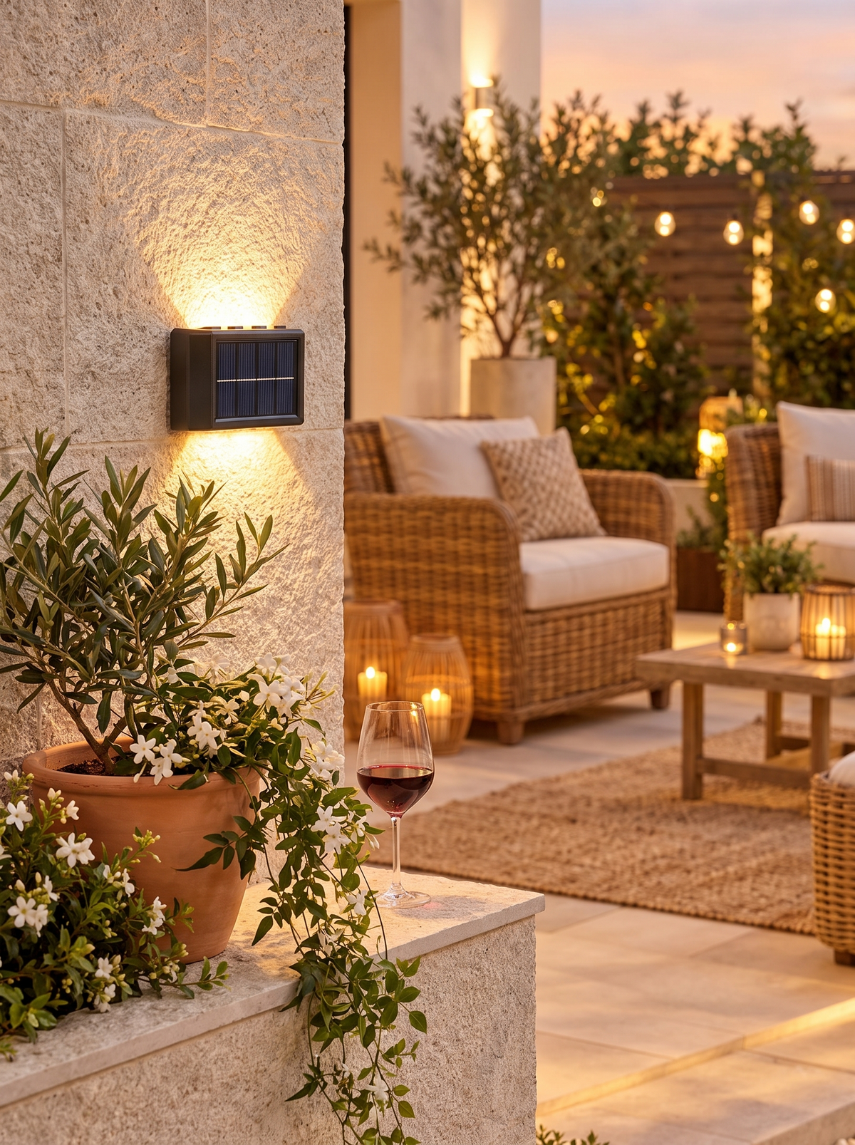 Solar Up and Down Wall Lamp in a lifestyle setting: Elegant Light, Both Ways