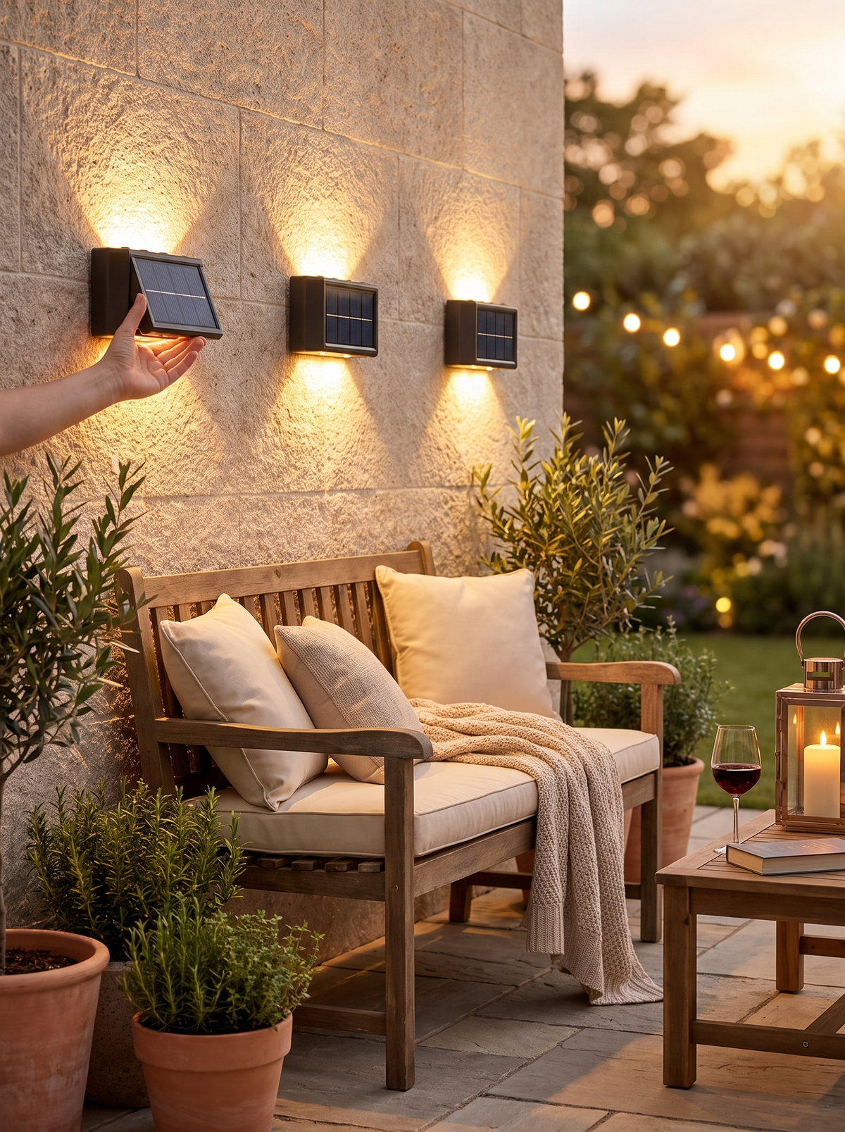Solar Up and Down Wall Lamp in a lifestyle setting: Solar Powered Simplicity